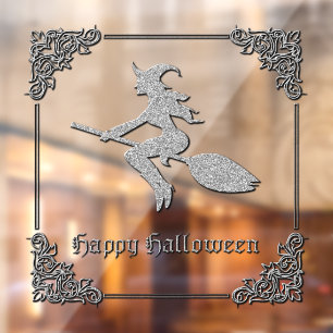Silver Flying Witch Halloween Window Cling