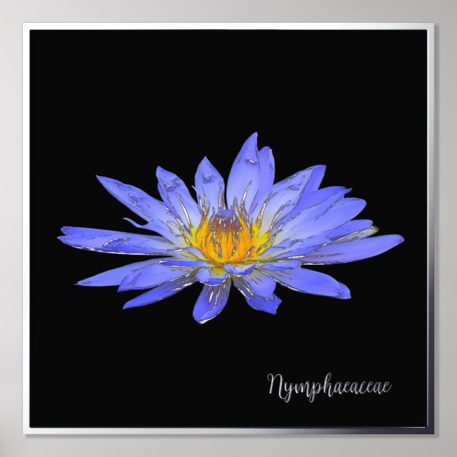 Silver Foil Accent Blue Water Lily Print Poster (Front)