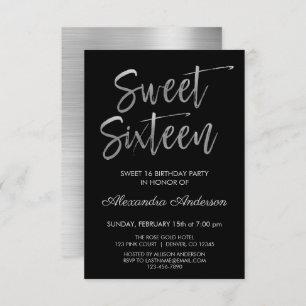 Silver Foil and Black Sweet Sixteen Birthday Invitation