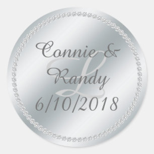 Silver Foil and Diamond Monogram Wedding Sticker