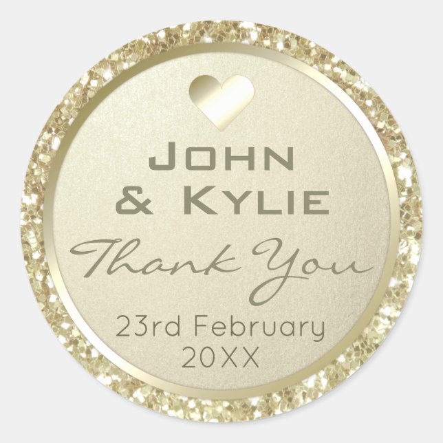 Silver Foil And Glitter Wedding Thank you Favour Classic Round Sticker (Front)