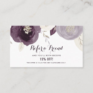 Silver Foil and Purple Flowers Chic Referral Card