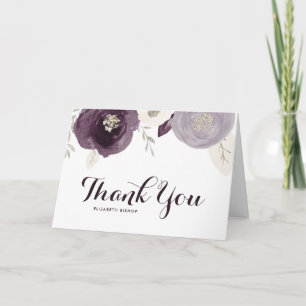 Silver Foil and Purple Flowers Chic Thank You Card