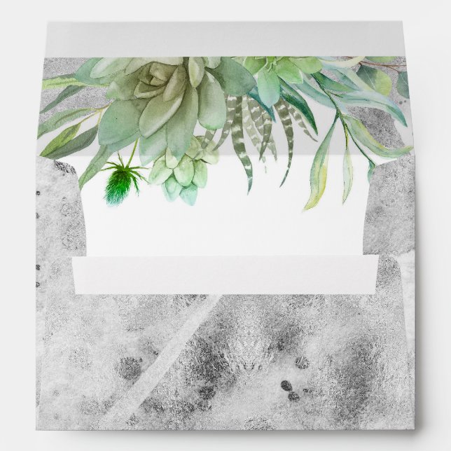 Silver Foil and Succulents Greenery Modern Envelope (Back (Bottom))