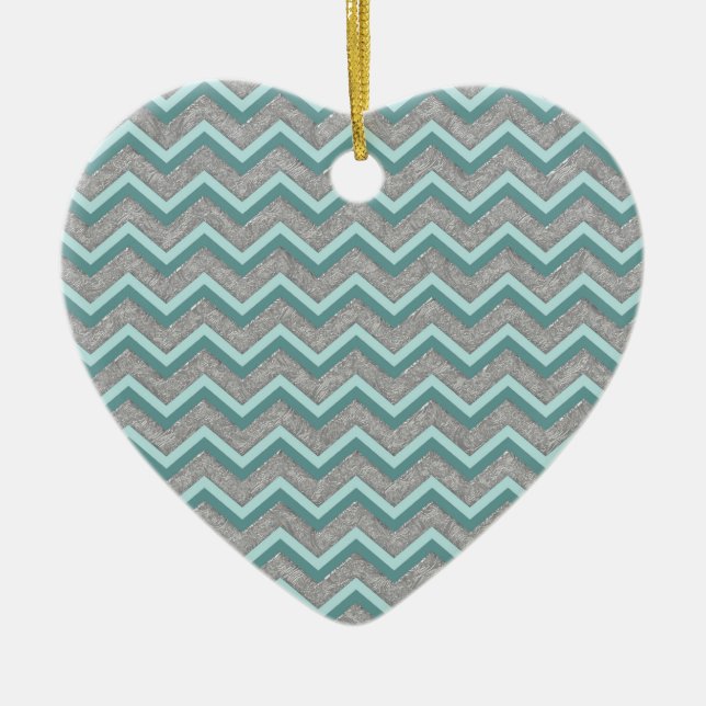 Silver Foil and Teal ZigZag Ceramic Tree Decoration (Front)