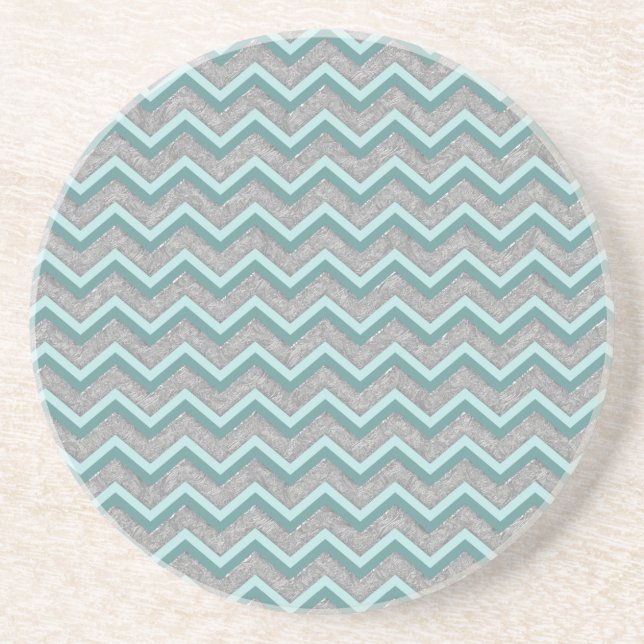 Silver Foil and Teal ZigZag Coaster (Front)