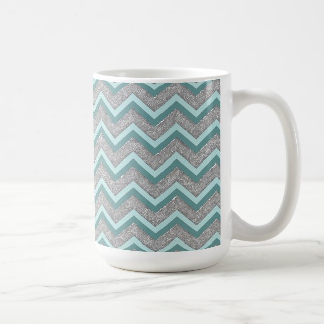 Silver Foil and Teal ZigZag Coffee Mug (Right)