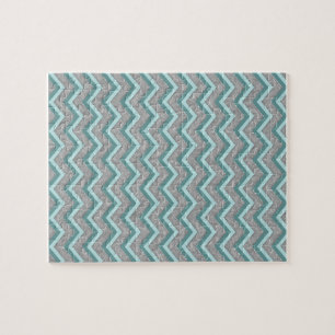 Silver Foil and Teal ZigZag Jigsaw Puzzle