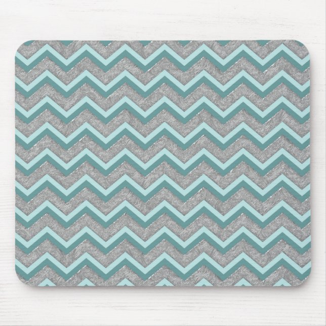 Silver Foil and Teal ZigZag Mouse Mat (Front)