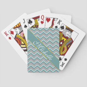 Silver Foil and Teal ZigZag Playing Cards