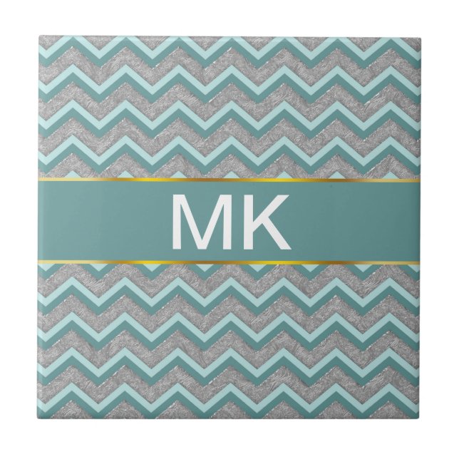 Silver Foil and Teal ZigZag Tile (Front)