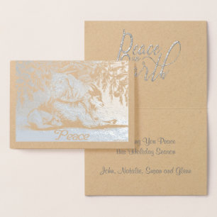 Silver Foil Animals Goats and Dog Peace on Earth Card
