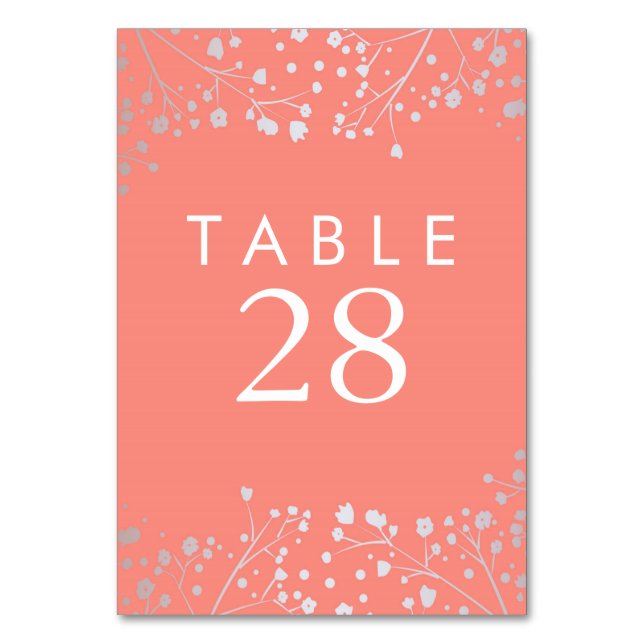 Silver Foil Baby's Breath Wedding Table Numbers (Front)