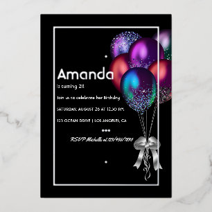 Silver Foil Balloon Birthday Invitation