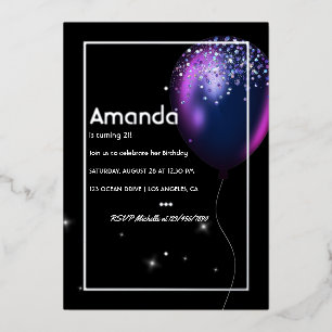 Silver Foil Balloon Birthday Invitation Foil Invit