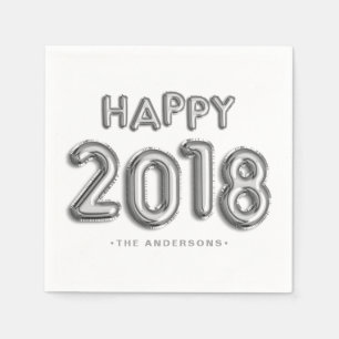 Silver Foil Balloons Happy 2018 New Year Napkin