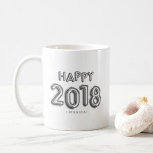 Silver Foil Balloons Happy 2018 Personalised Coffee Mug