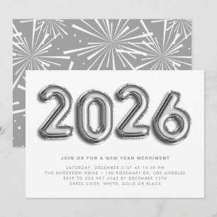 Silver Foil Balloons New Year's Eve Party II Invitation