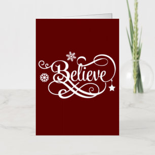 Silver Foil Believe Red Christmas Holiday Card