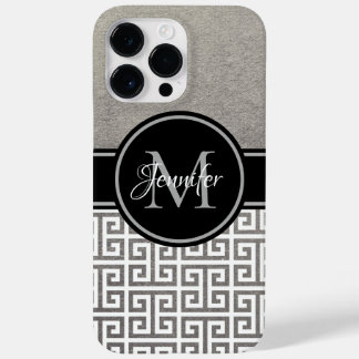 Silver Foil Black and White Greek Key Monogram Case-Mate iPhone 14 Pro Max Case