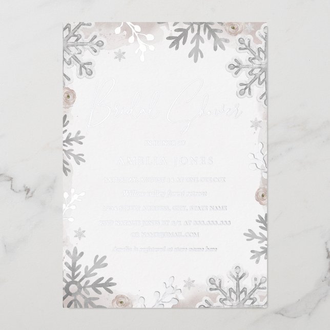 SILVER FOIL Blush Winter Snowflake Bridal Shower  (Front)