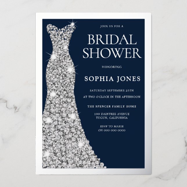 Silver Foil Border Wedding Dress Bridal Shower (Front)