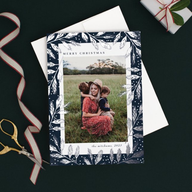  Silver Foil Branches 3 Photo Christmas Holiday Card (Creator Uploaded)