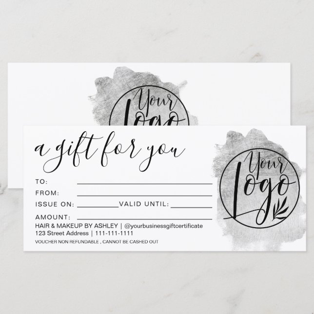 Silver foil brushstroke gift certificate logo (Front/Back)