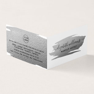 Silver Foil Brushstroke Makeup Artist Loyalty Business Card