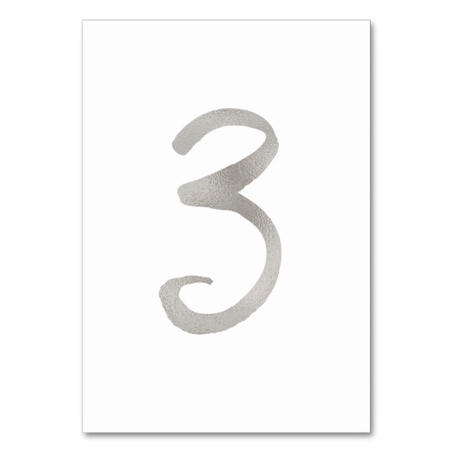 Silver foil chic wedding table number | Table 3 (Back)