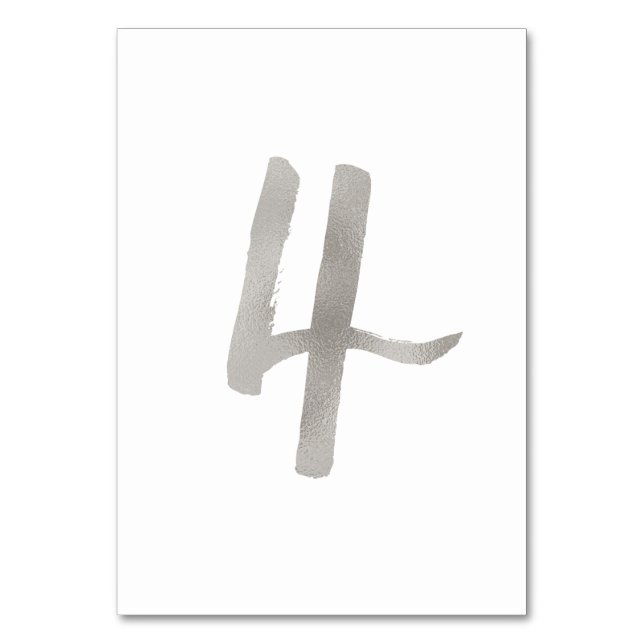 Silver foil chic wedding table number | Table 4 (Back)