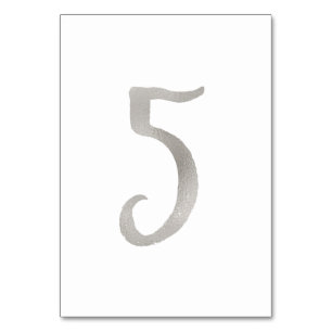 Silver foil chic wedding table number   Table 5