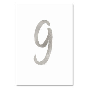 Silver foil chic wedding table number   Table 9
