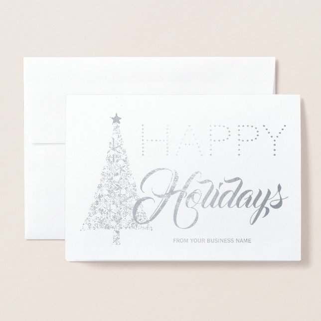 Silver Foil Christmas Tree Corporate Holiday Foil Card (Front With Envelope)