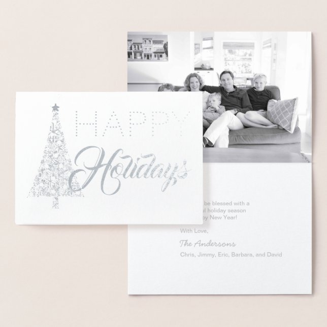 Silver Foil Christmas Tree Happy Holidays Photo Foil Card (Display)