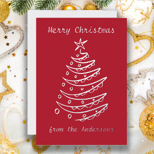 Silver Foil Christmas Tree Red   Foil Holiday Card