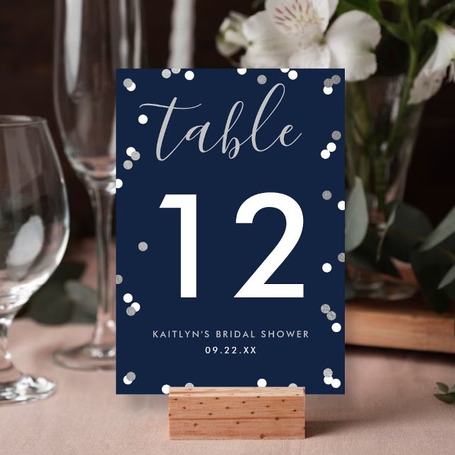 Silver Foil Confetti Bridal Shower Table Number (Creator Uploaded)