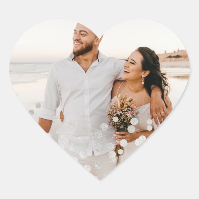 Silver Foil Confetti Wedding Photo Heart Sticker (Front)
