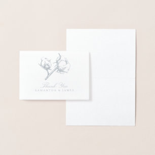 Silver Foil Cotton Boll Plant Etching Wedding Card