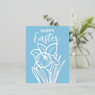 Silver Foil Daffodil Floral Happy Easter Holiday Postcard