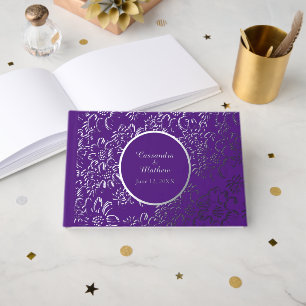 Silver Foil Daisies Floral Royal Purple Wedding Guest Book