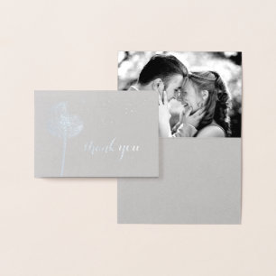 Silver Foil Dandelion Photo Thank You on Grey Card