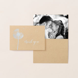 Silver Foil Dandelion Photo Thank You on Kraft Card