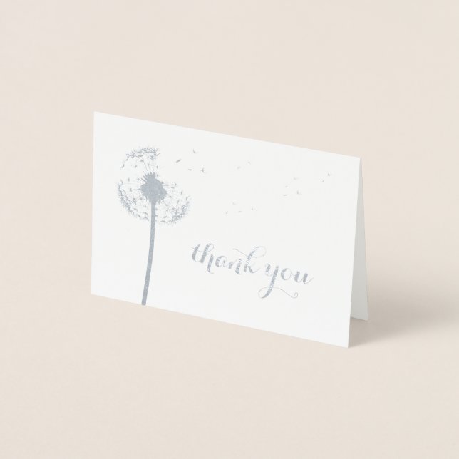 Silver Foil Dandelion Thank You Card (Front)