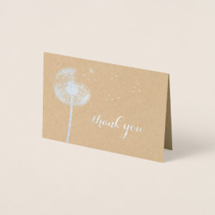 Silver Foil Dandelion Thank You on Kraft Card