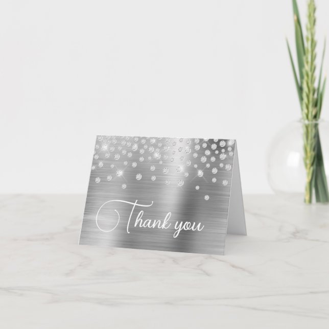 Silver Foil Diamond Confetti 50th Birthday Thank You Card (Front)