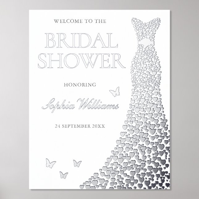 Silver Foil Dress Bridal Shower Welcome Sign (Front)