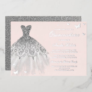 SILVER FOIL Dress Butterfly Quinceanera