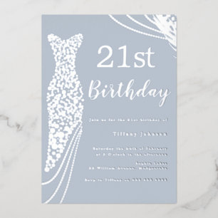 Silver Foil Dress Dusty Blue Elegant 21st Birthday