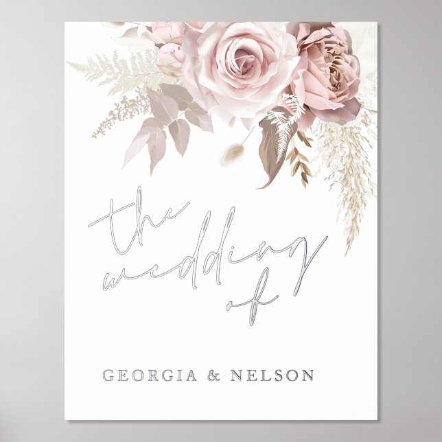 Silver Foil Dusty Rose Wedding Welcome Sign (Front)